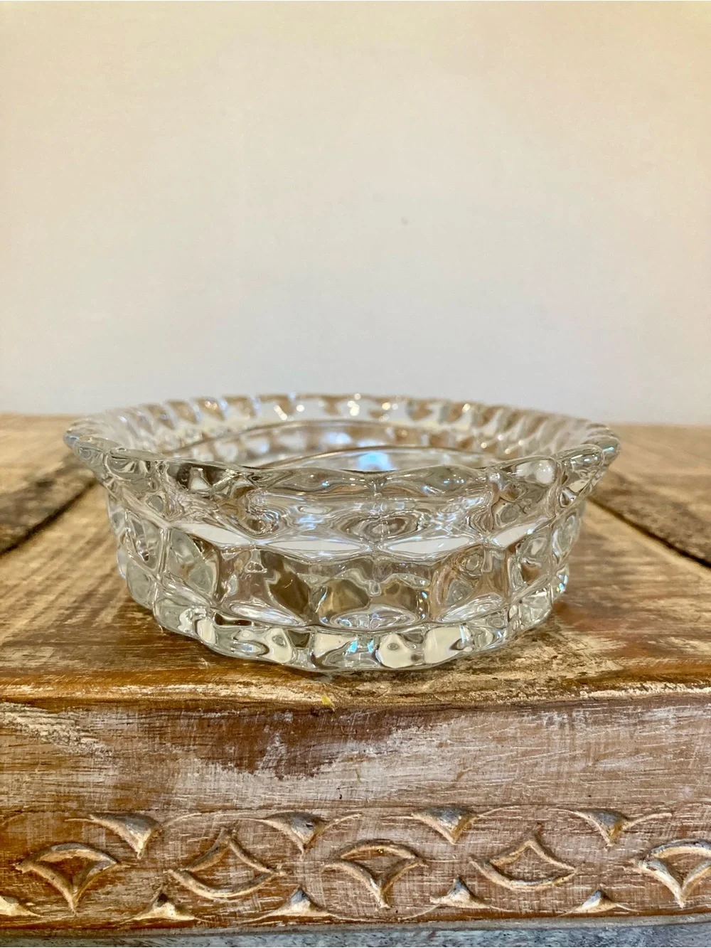 Fostoria American Glass 3 Part Relish Dish Scalloped Edges